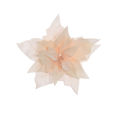 FROSTED POINSETTIA ON CLIP 14CM BEIGE